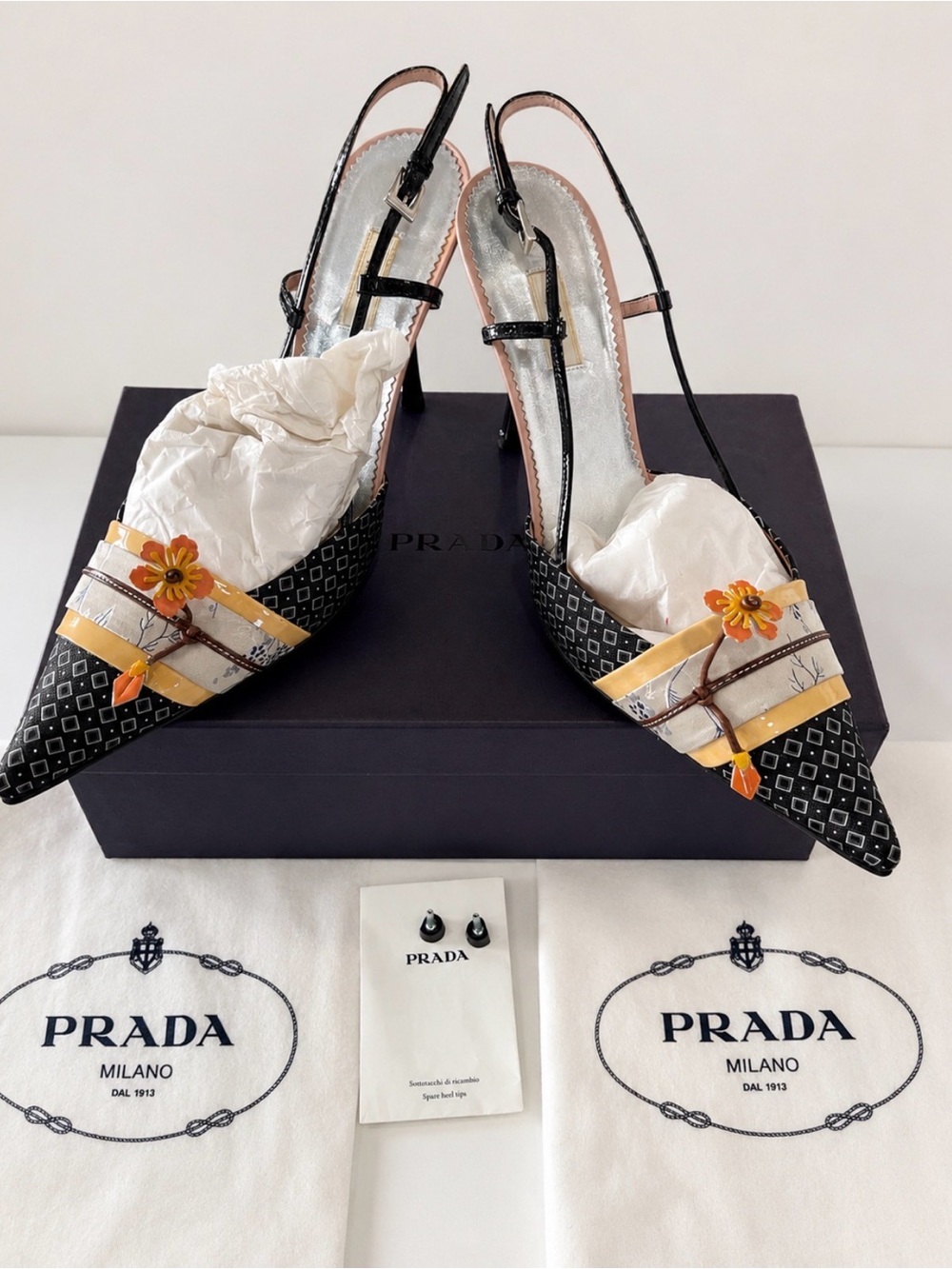 Prada Women’s Vintage Kimono Slingback Heels Size 40 Made in Italy Floral Rare